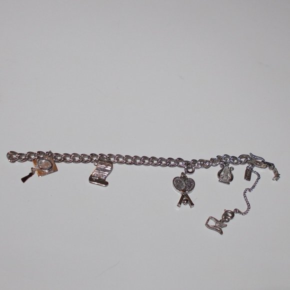 VTG 60s. MONET Silver Ton Women's Bracelet with 4 Charms Size 7" - Picture 9 of 13